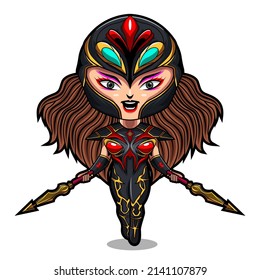Women warrior chibi mascot logo design