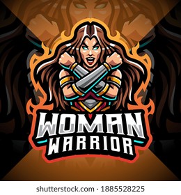 Women warrior esport mascot logo design svg