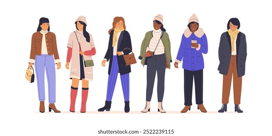 Women wear fashion winter outfit concept. Illustration for websites, landing pages, mobile apps, posters and banners. Trendy flat vector illustration