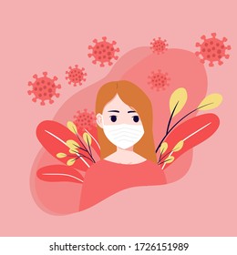 women wear masks to protect from bacteria and viruses, vector style flat illustration