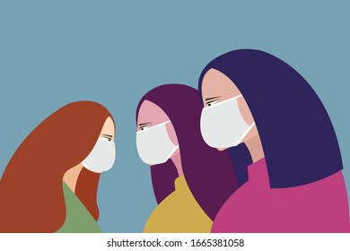 Women wearing face mask to protect against viral disease