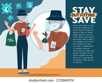A women wearing face shield, face mask, alcohol spray items and outfit for preventing Coronavirus (covid-19). Illustration design concept of healthcare and medical. Cartoon vector.