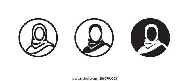 Women wearing hijab icon set. Avatar icons in flat style. Muslim woman. Muslim Girl Avatar. Asian Traditional Hijab editable stroke and flat button sign symbol