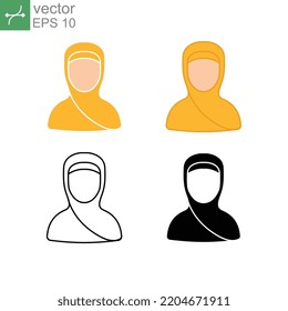 Women Wearing Hijab Or Veil. Girl With Islamic Hijab Silhouette. Muslimah Fashion Head Scarf For Logo, App, Web. Muslim Woman Avatar Icon. Vector Illustration. Design On White Background. EPS10