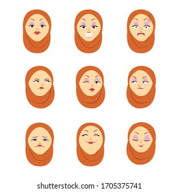 women wearing hijabs with various expressions and makeup on their faces