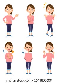 Women wearing pink cuts _ 6 types of gestures and facial expressions