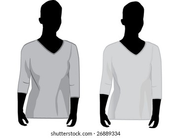 Women Wearing Realistic Vneck Shirts.