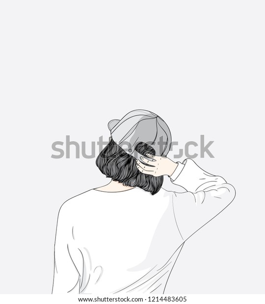 Women Wearing Stylish Hats Girl Turned Stock Vector (Royalty Free ...