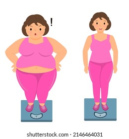 Women Weighing Comparison Between Overweight Fit Stock Vector (Royalty ...