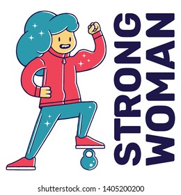 Women Weight lifting. Strong Woman. Cartoon Strong Woman. Girl Power. Strong Woman with Weight. Struggle for Freedom. Feminism. LGBT. Woman on white background isolated. Stock Vector Illustration. 