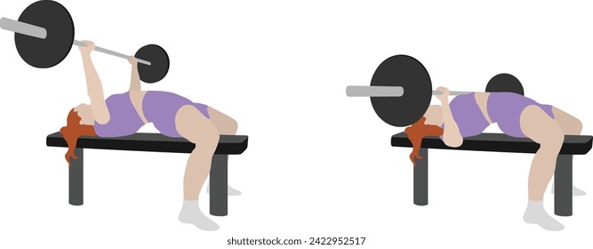 Women Weightlifting at the Gym Bench Press Minimal Cutout Flat Vector Illustration