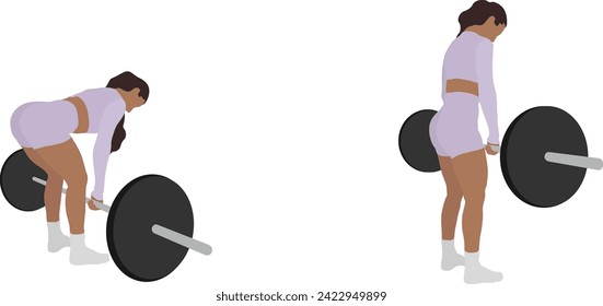 Women Weightlifting at the Gym Deadlift Minimal Cutout Flat Vector Illustration