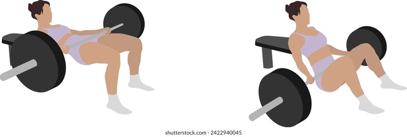 Women Weightlifting at the Gym Hip Thrust Minimal Cutout Flat Vector Illustration