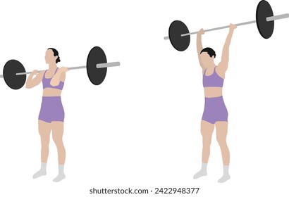 Women Weightlifting at the Gym Overhead Press Minimal Cutout Flat Vector Illustration