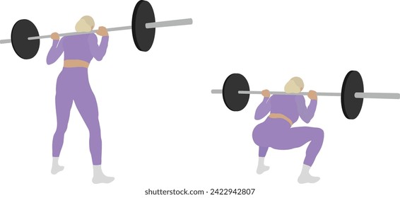 Women Weightlifting at the Gym Squat Minimal Cutout Flat Vector Illustration