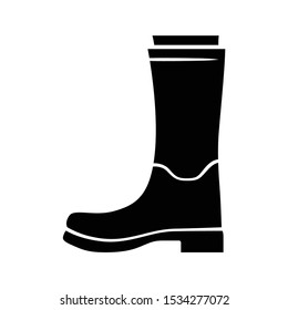 Women wellies glyph icon. Rubber boots for fall, spring rainy season. Unisex footwear design. Wellingtons, modern comfortable shoes. Silhouette symbol. Negative space. Vector isolated illustration