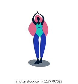 women wellness concept. Cute cartoon style  woman doing yoga, isolated on white background. Modern minimalistic flat vector style.