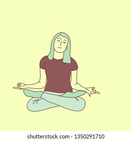 women wellness concept. Cute cartoon style  woman doing yoga, isolated on white background. Modern minimalistic flat vector style.