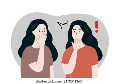 Women Whispering Secret Or Rumor. Shocked Girl Covering Mouth When She Heard The Gossip From Girlfriend Or Family. Flat Cartoon People Isolated Vector Illustration Isolated On Background.