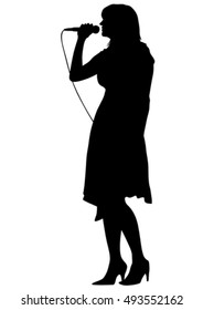 Women whit microphon of jazz music on white background