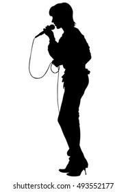 Women whit microphon of jazz music on white background