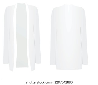 Women white cardigan. front open. vector illustration