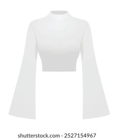Women white crop sweater with wide sleeve. vector illustration