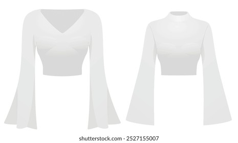 Women white crop sweater with wide sleeve. vector illustration