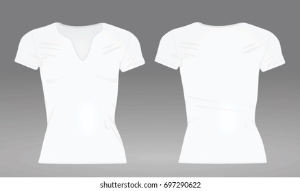 Women White V Neck T Shirt. Vector Illustration