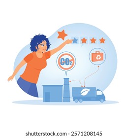 Women who care about the environment for the future. Demonstrates carbon reduction, renewable energy, and recycling. Sustainability concept. Flat vector illustration.