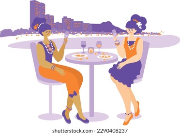 Women who enjoy cooking on the terrace of a restaurant while traveling, a tropical resort
