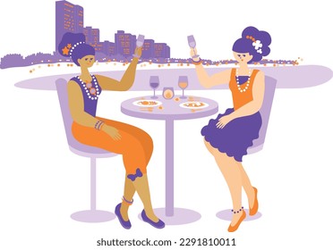 Women who enjoy cooking on the terrace of a restaurant while traveling, a tropical resort,cheers