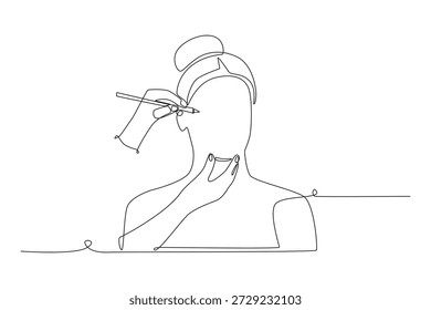 Mulheres que vão fazer cirurgia plástica. Desenho de uma linha do conceito de cirurgia plástica