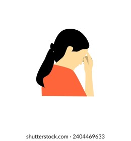 Women who look away because they are embarrassed, dizzy or confused. Vector illustration isolated on white