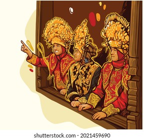 Women who wear traditional clothes from Minangkabau in the Gadang house