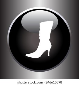 Women winter boot flat icon on black button. Vector illustration
