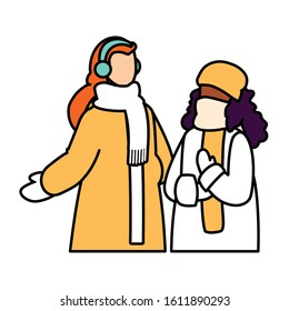 women with winter clothes on white background vector illustration design