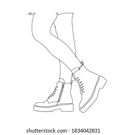 Women in winter shoes - one line drawing. Vector illustration continuous line drawing