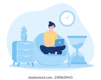 Women work alone from home to speed up work trending concept flat illustration