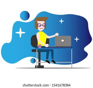 women work with notebook flat design