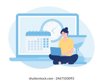 women work on time trending concept  flat illustration