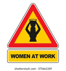 Women at Work sign Women at work sign carrying water vector isolated on white. All elements sorted and grouped in layers