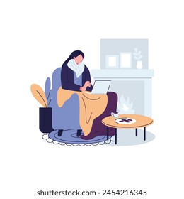 women work in winter at home flat style illustration vector design