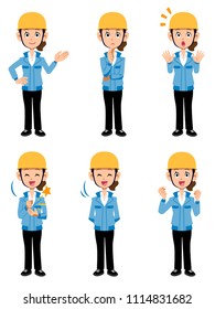 Women working at construction site Blue Jacket 6 different pose sets 2