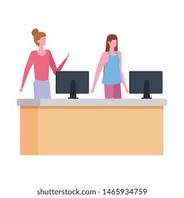 women working in desk with computer