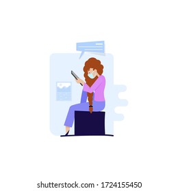 Women working from home or office on quarantined masked tablets, as well as reading news about the economy or coronovirus ..