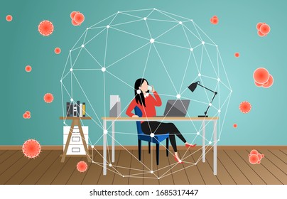 women working from home preventing from corona virus, pandemic corona, work from home. Vector illustration.