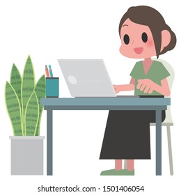 Women working with laptop computer illustration