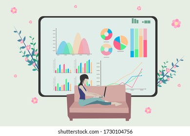 Women working with laptop Modern office from home