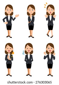 Women working in the office, six kinds of gestures and facial expressions